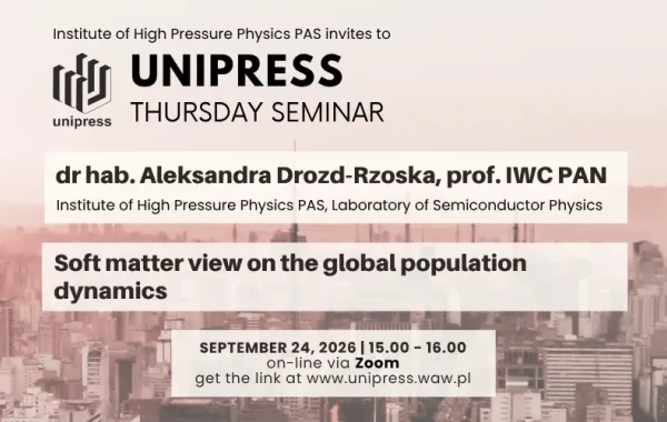 Institute Thursday Seminar - 24 September 2026 - dr hab. Aleksandra Drozd-Rzoska