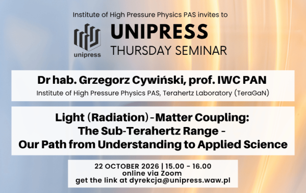 Institute Seminar - 22 October 2026 - dr hab. Grzegorz Cywiński, prof. IWC PAN